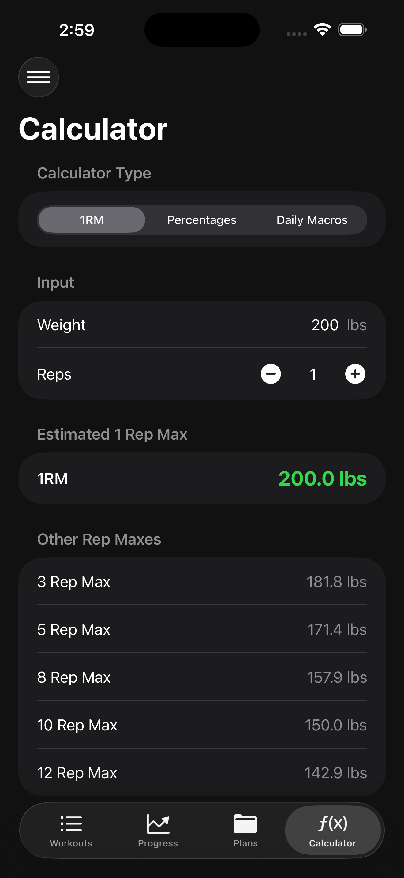 Lift Heavy 1RM calculator