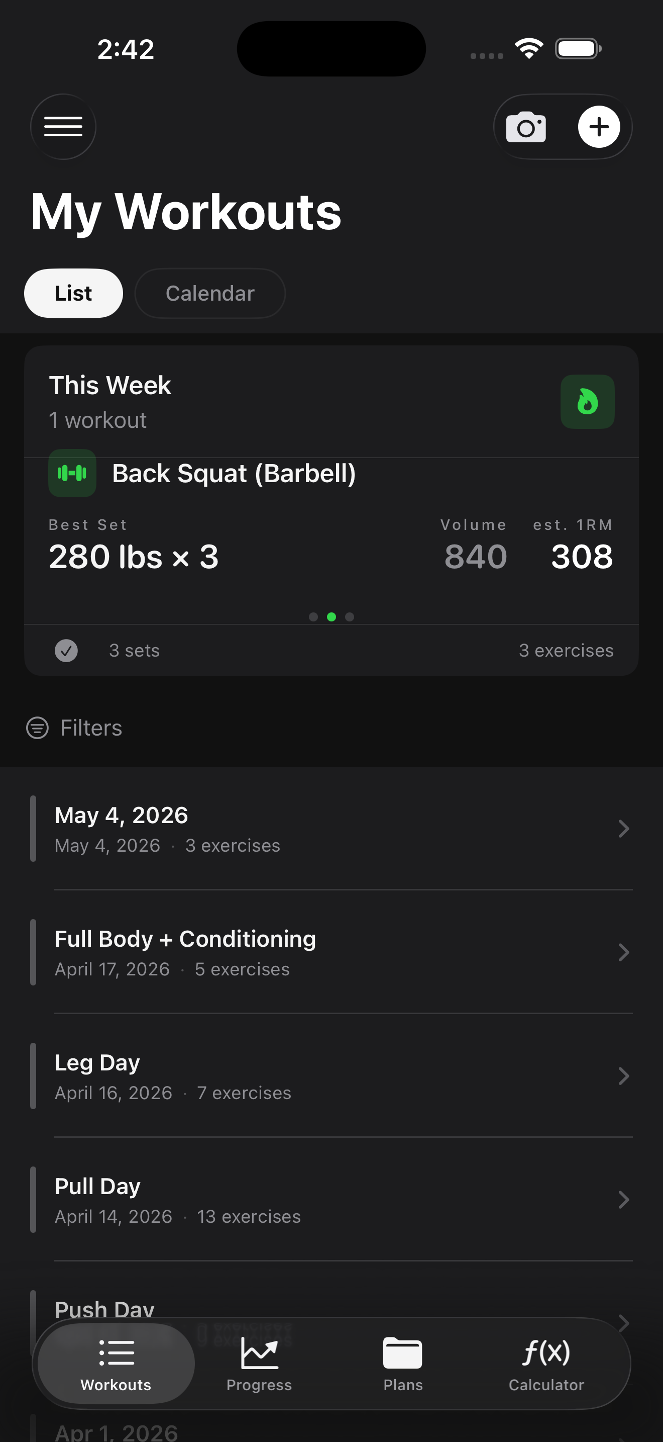 Lift Heavy workouts list